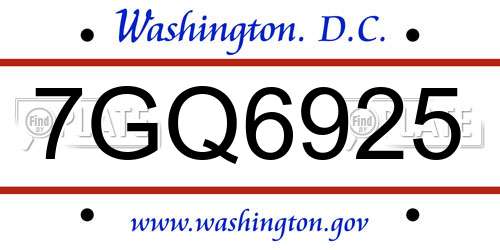 7GQ6925 District Of Columbia License Plate