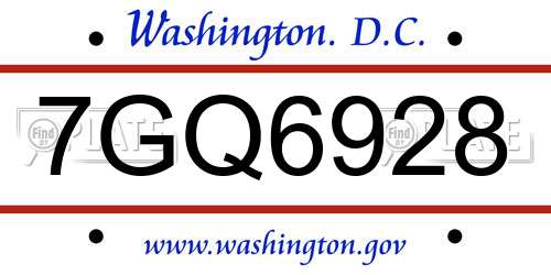 7GQ6928 District Of Columbia License Plate