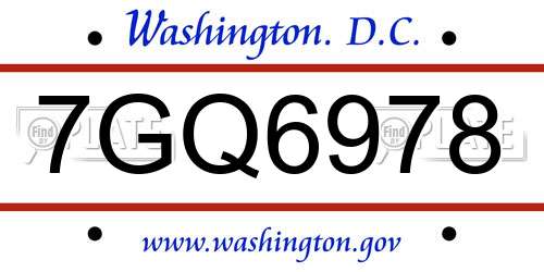 7GQ6978 District Of Columbia License Plate