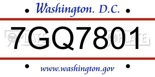 7GQ7801 District Of Columbia License Plate