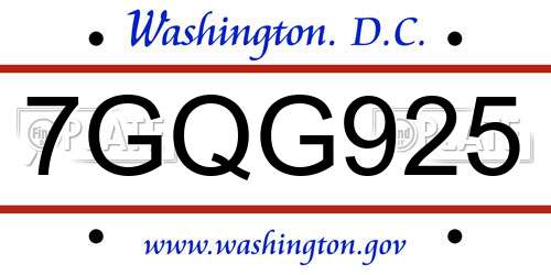 7GQG925 District Of Columbia License Plate