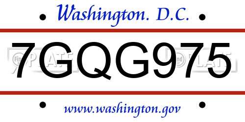 7GQG975 District Of Columbia License Plate