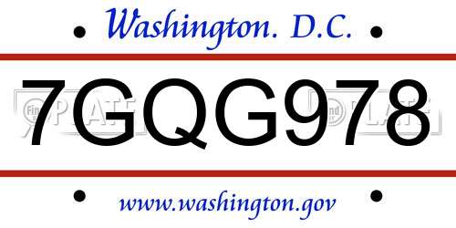 7GQG978 District Of Columbia License Plate