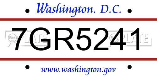 7GR5241 District Of Columbia License Plate