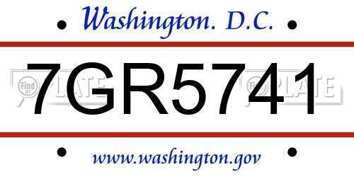 7GR5741 District Of Columbia License Plate