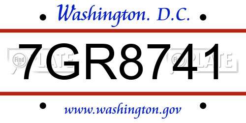 7GR8741 District Of Columbia License Plate