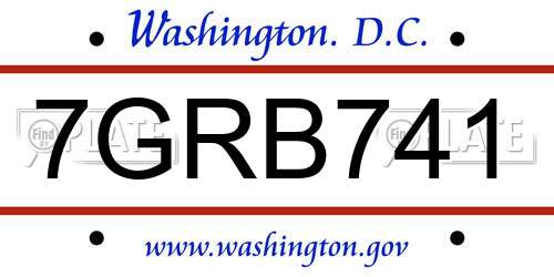 7GRB741 District Of Columbia License Plate