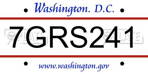 7GRS241 District Of Columbia License Plate
