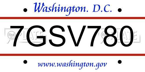 7GSV780 District Of Columbia License Plate