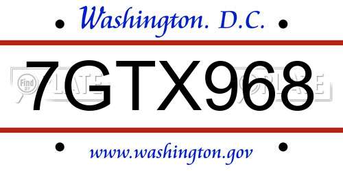 7GTX968 District Of Columbia License Plate