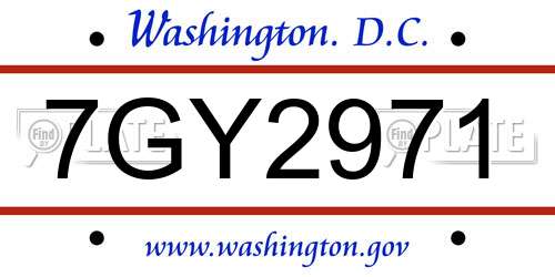 7GY2971 District Of Columbia License Plate