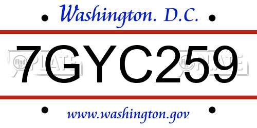 7GYC259 District Of Columbia License Plate