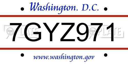 7GYZ971 District Of Columbia License Plate