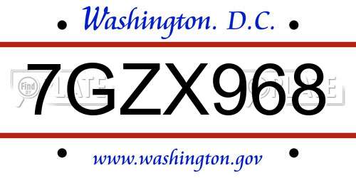 7GZX968 District Of Columbia License Plate
