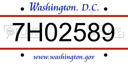 7H02589 District Of Columbia License Plate
