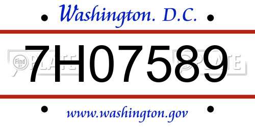 7H07589 District Of Columbia License Plate
