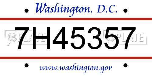 7H45357 District Of Columbia License Plate