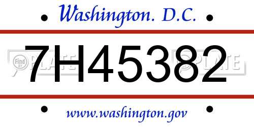 7H45382 District Of Columbia License Plate