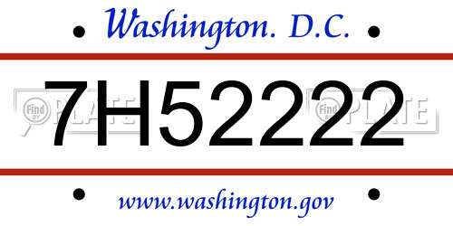 7H52222 District Of Columbia License Plate