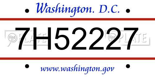 7H52227 District Of Columbia License Plate