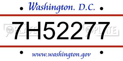 7H52277 District Of Columbia License Plate