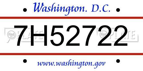 7H52722 District Of Columbia License Plate