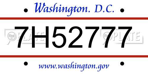 7H52777 District Of Columbia License Plate