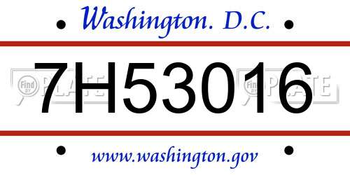 7H53016 District Of Columbia License Plate