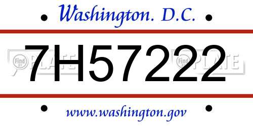 7H57222 District Of Columbia License Plate