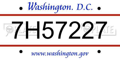 7H57227 District Of Columbia License Plate