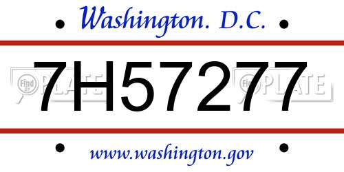7H57277 District Of Columbia License Plate