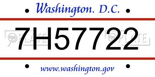 7H57722 District Of Columbia License Plate