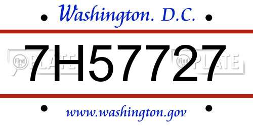 7H57727 District Of Columbia License Plate