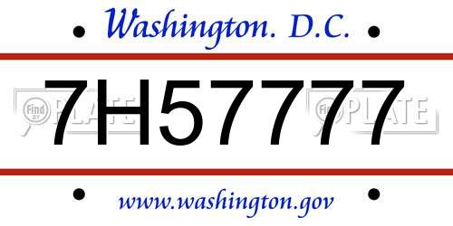 7H57777 District Of Columbia License Plate