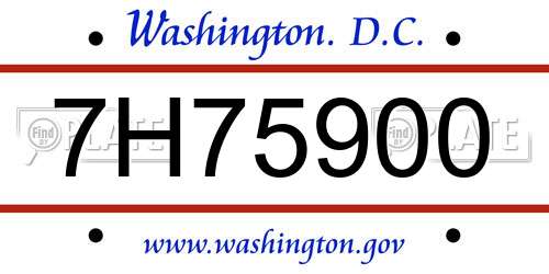 7H75900 District Of Columbia License Plate