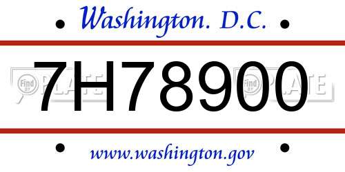 7H78900 District Of Columbia License Plate