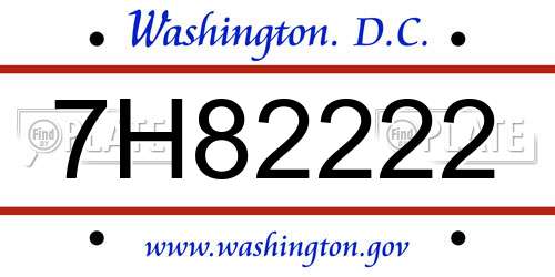 7H82222 District Of Columbia License Plate