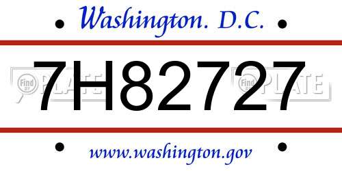 7H82727 District Of Columbia License Plate