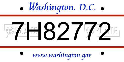 7H82772 District Of Columbia License Plate
