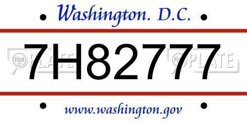 7H82777 District Of Columbia License Plate
