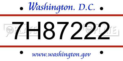 7H87222 District Of Columbia License Plate