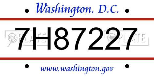 7H87227 District Of Columbia License Plate
