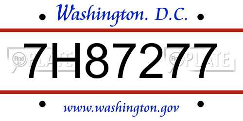7H87277 District Of Columbia License Plate