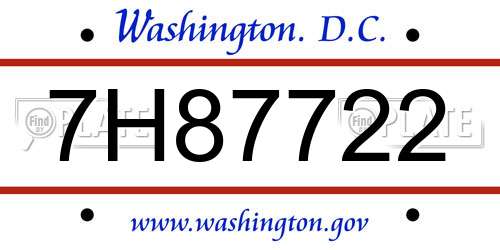 7H87722 District Of Columbia License Plate