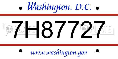7H87727 District Of Columbia License Plate