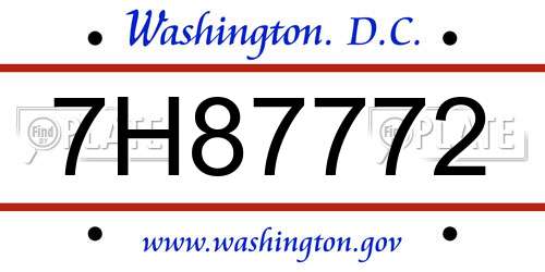 7H87772 District Of Columbia License Plate