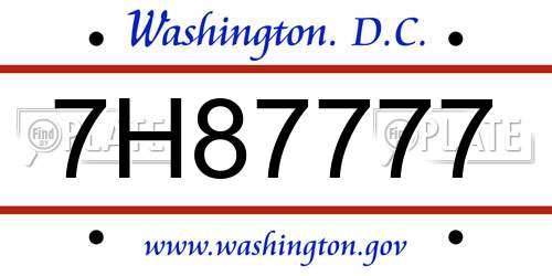 7H87777 District Of Columbia License Plate