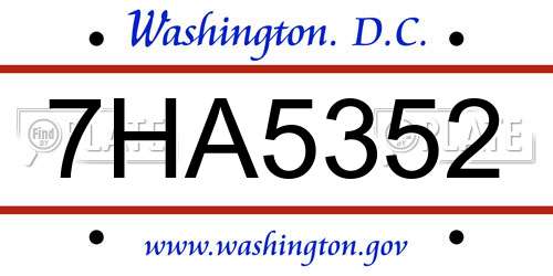 7HA5352 District Of Columbia License Plate