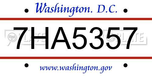 7HA5357 District Of Columbia License Plate