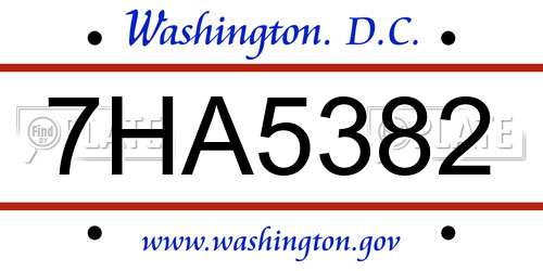 7HA5382 District Of Columbia License Plate